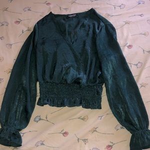 Cropped Green Blouse with bell sleeves